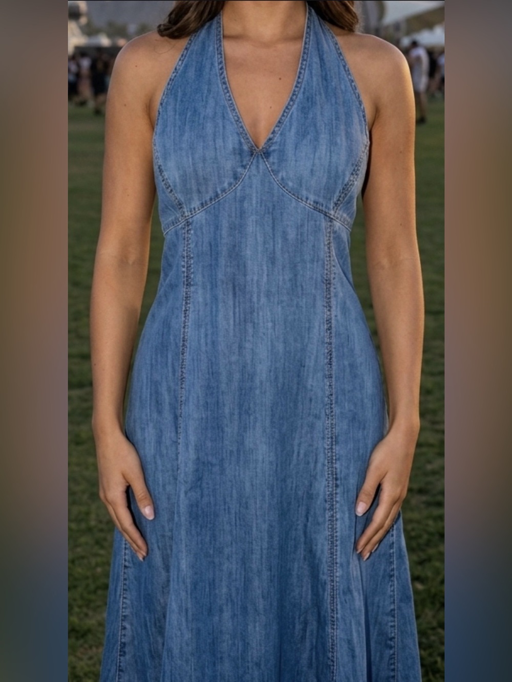 Stunning Blue Denim 70,s HalterSummer  Dress